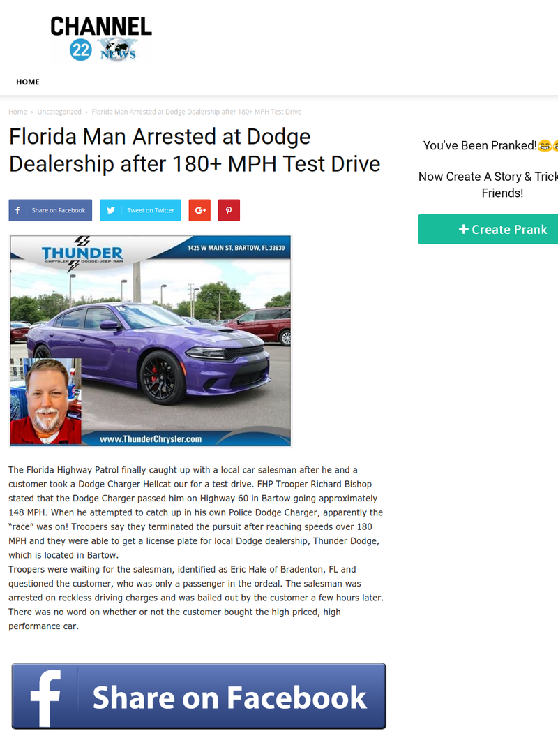 Illustration for article titled That Story About A 180 MPH Hellcat Test Drive Is Totally Fake